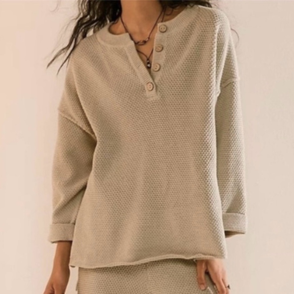 Women's Beige Button-Up Sweater